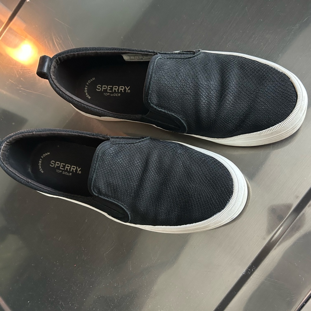 Sherry Black Snakeskin suede size 8 sneakers slip on. Gently used.